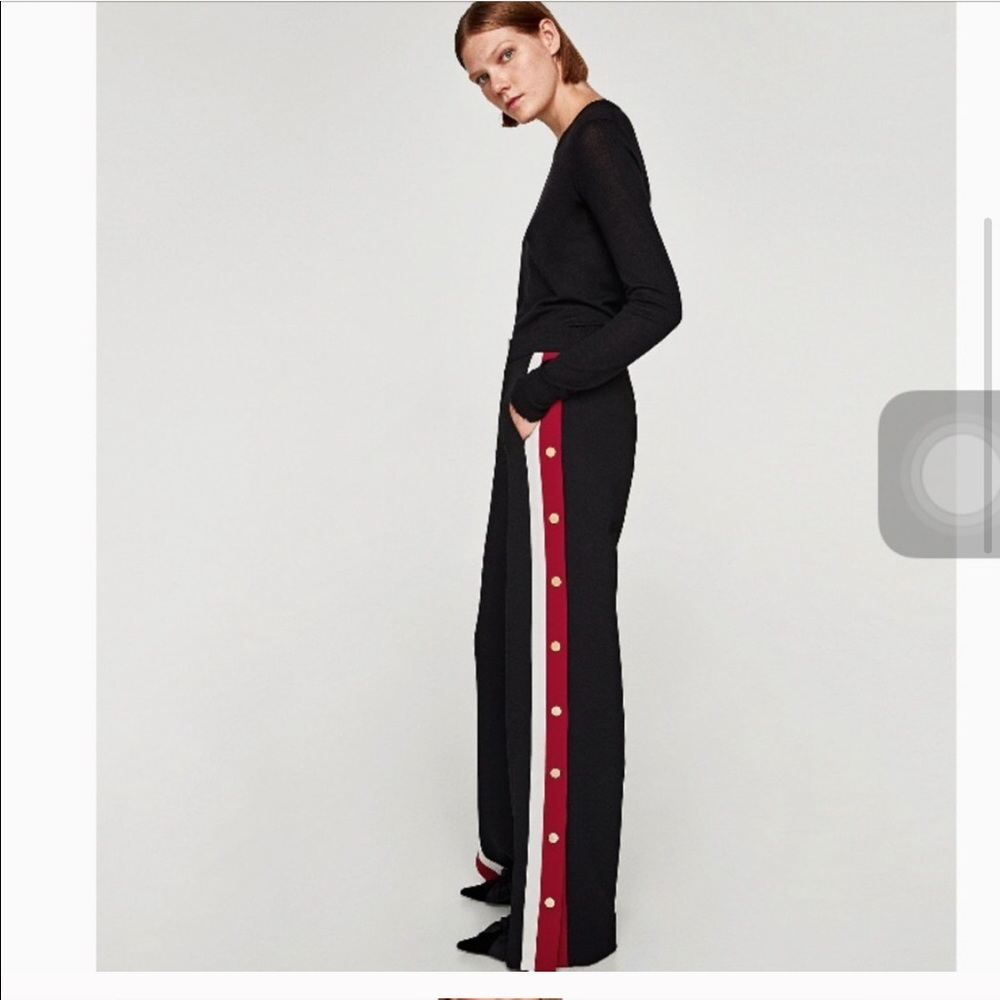 Zara Popper Style Wide Leg Side Striped Trouser